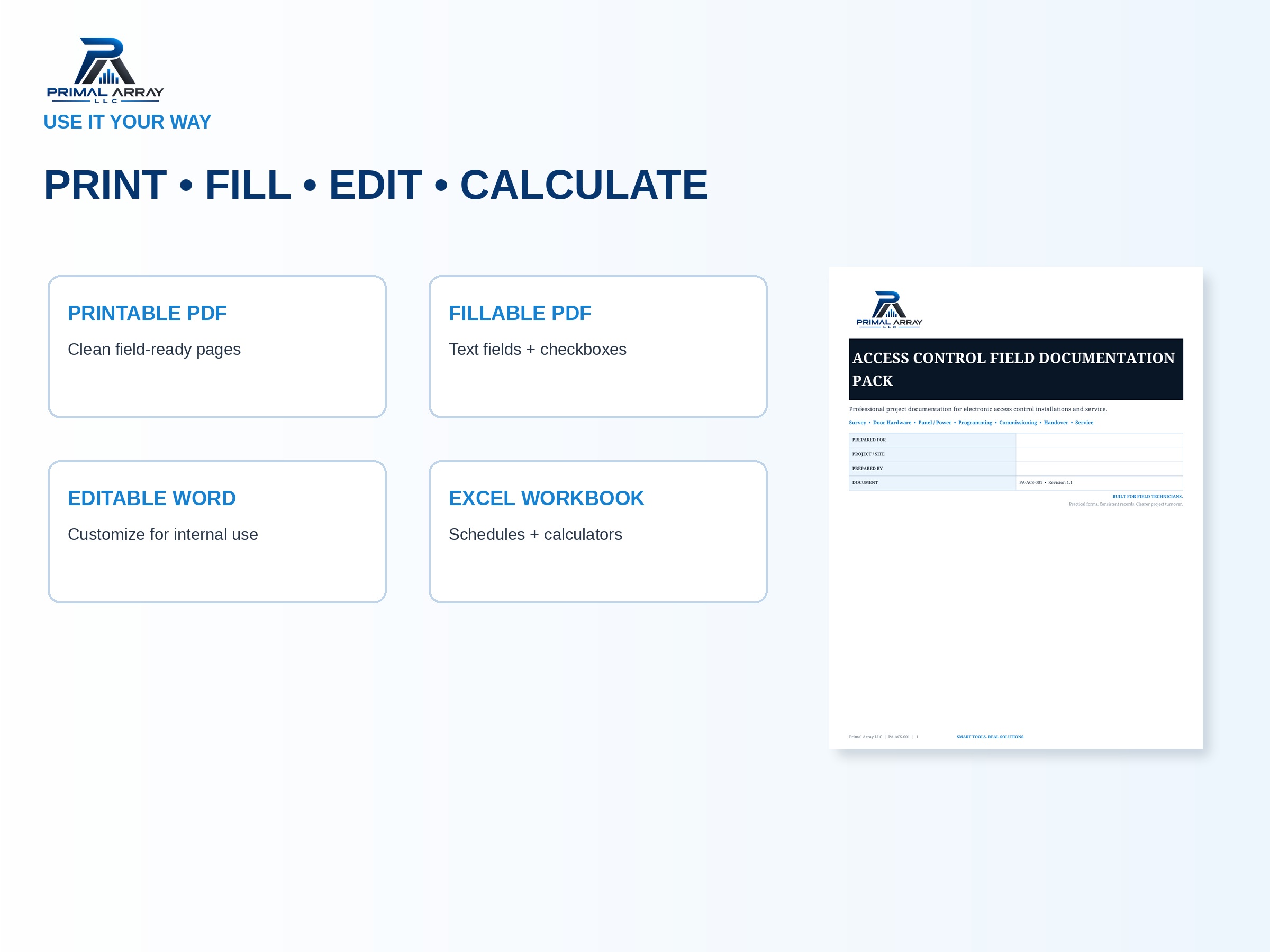 Access Control Field Documentation Pack: Included file formats