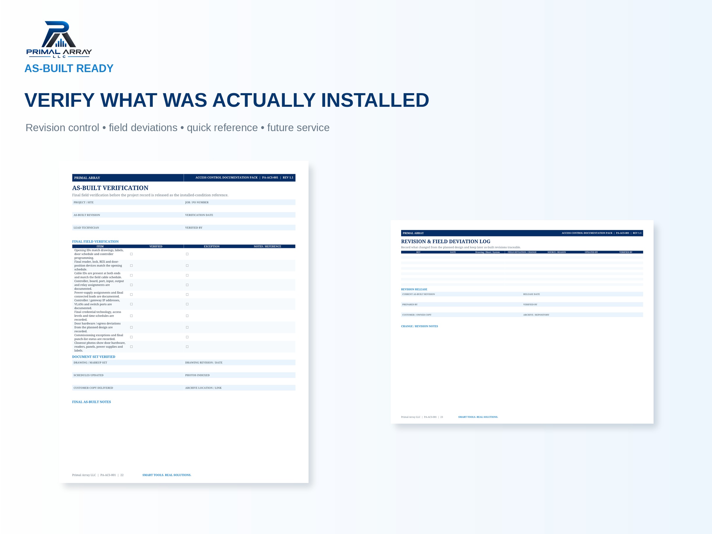 Access Control Field Documentation Pack: As-built documentation
