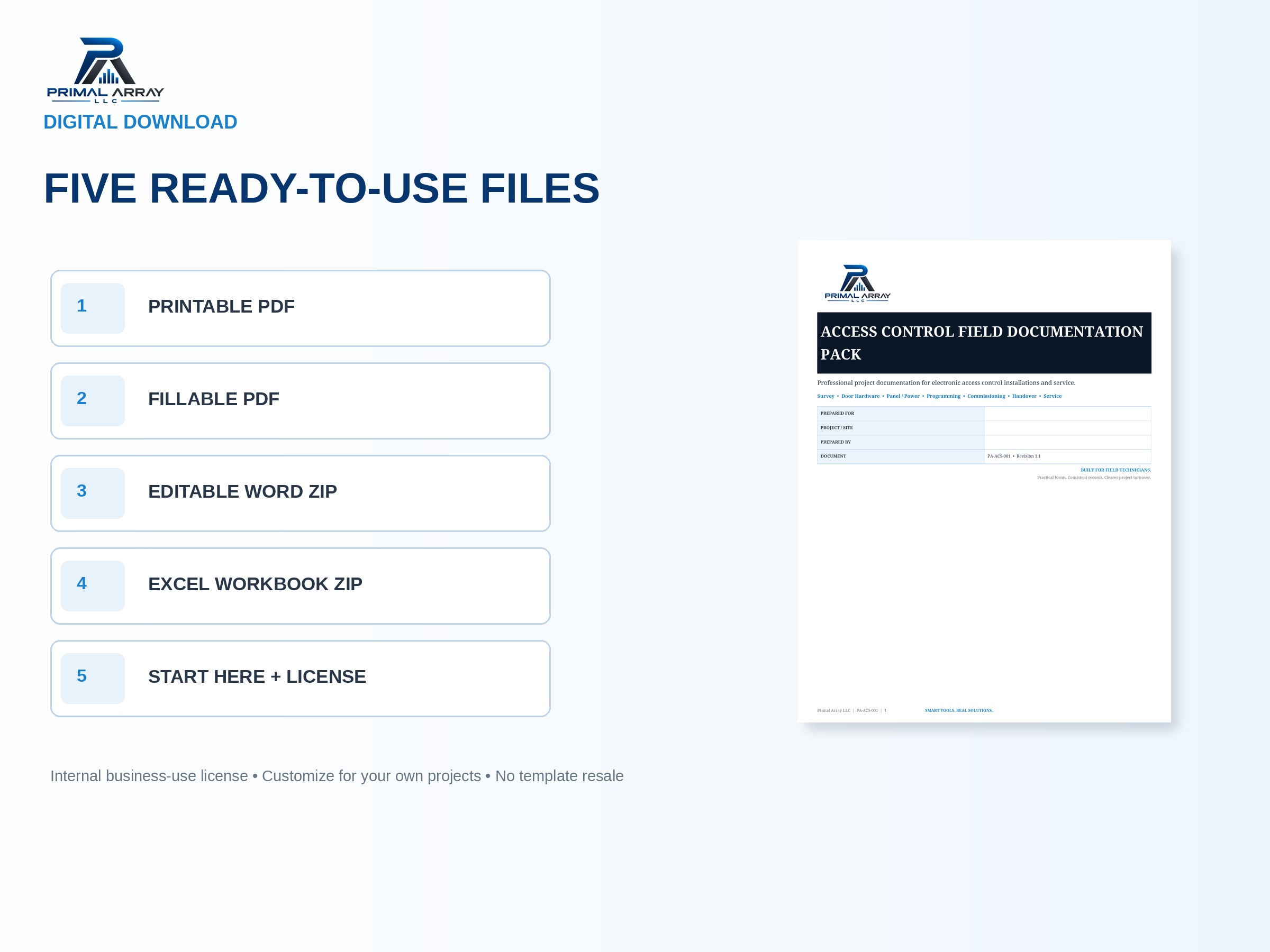 Access Control Field Documentation Pack: Instant digital download