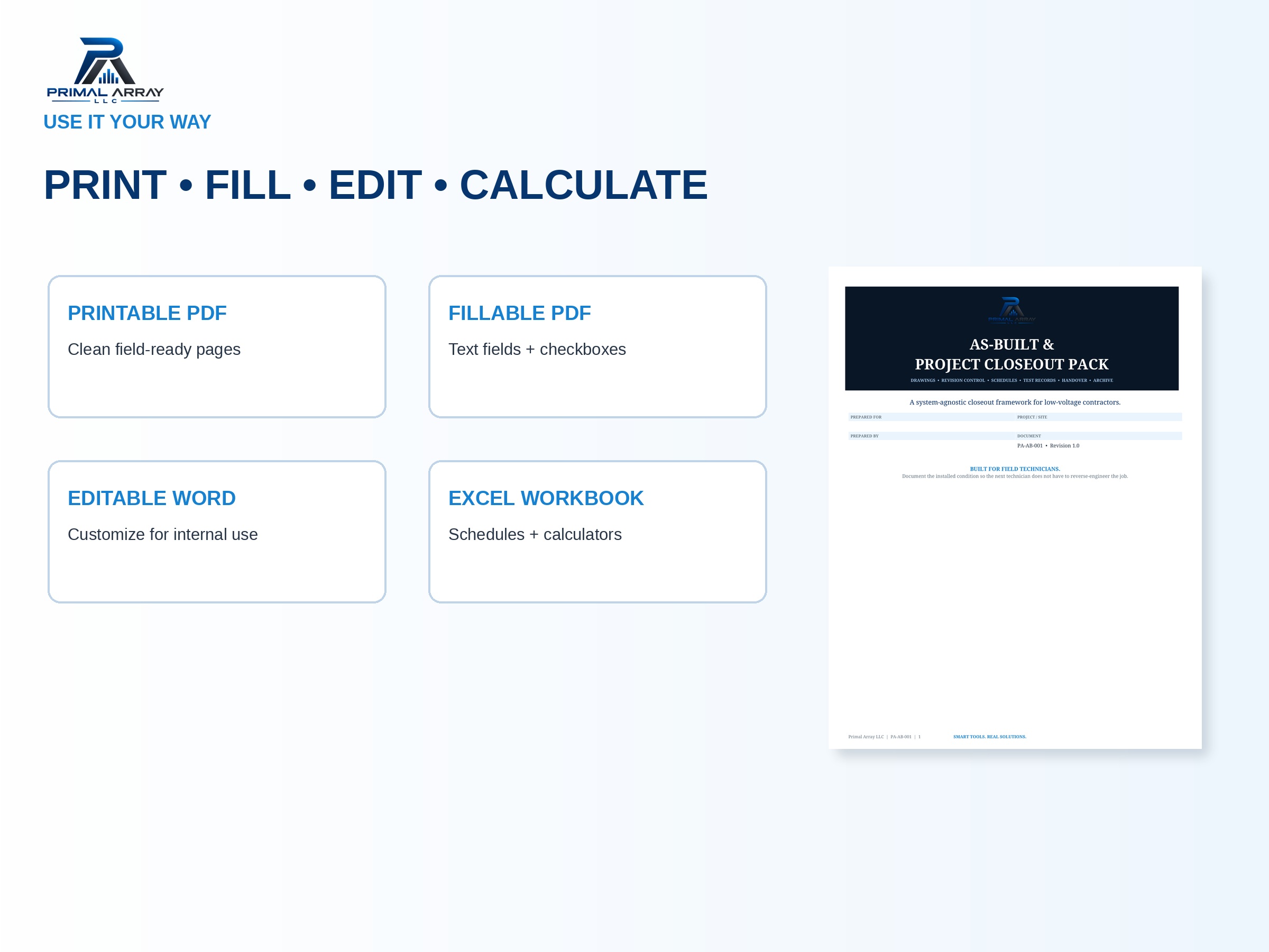 As-Built & Project Closeout Pack: Included file formats