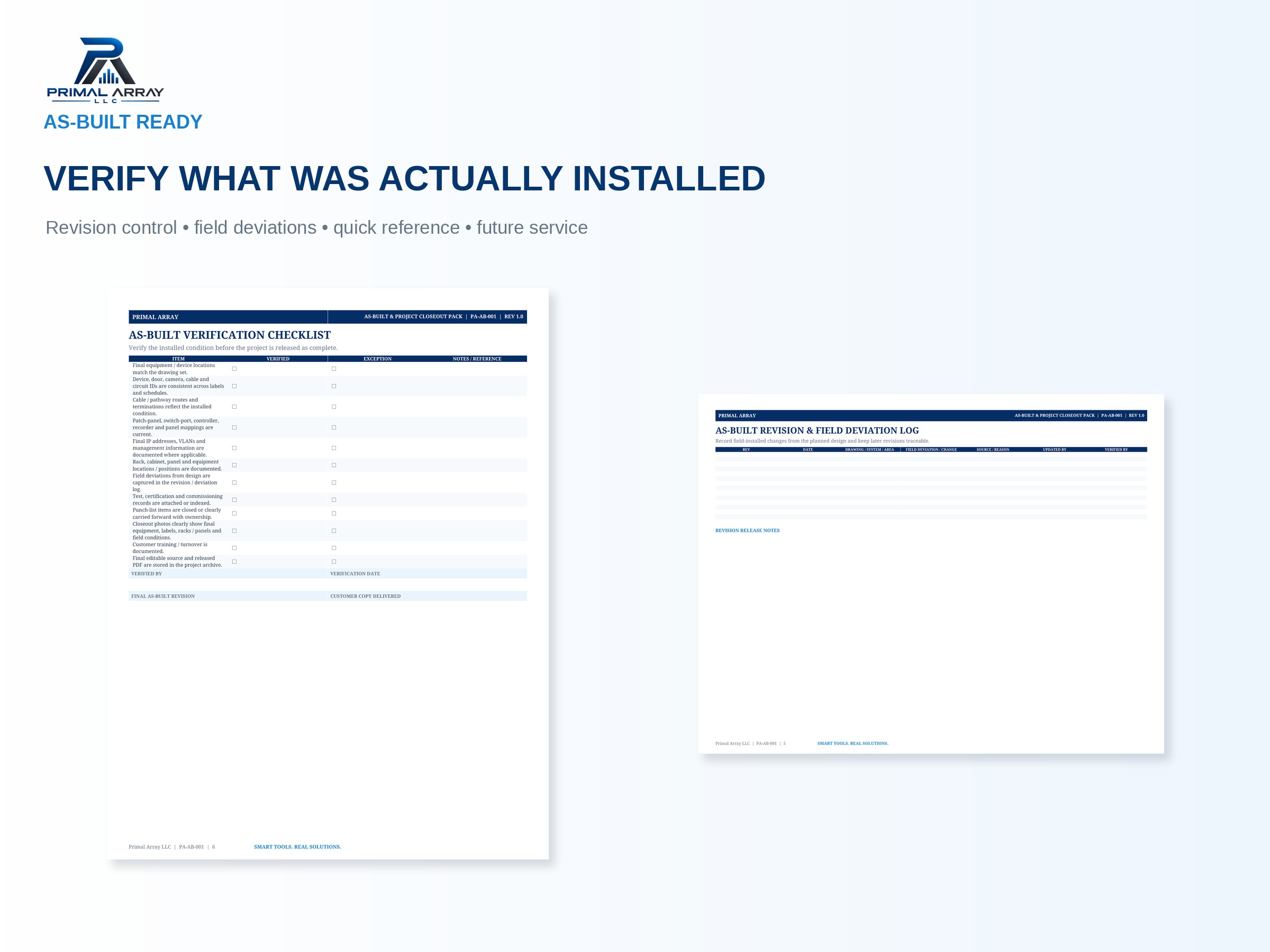 As-Built & Project Closeout Pack: As-built documentation