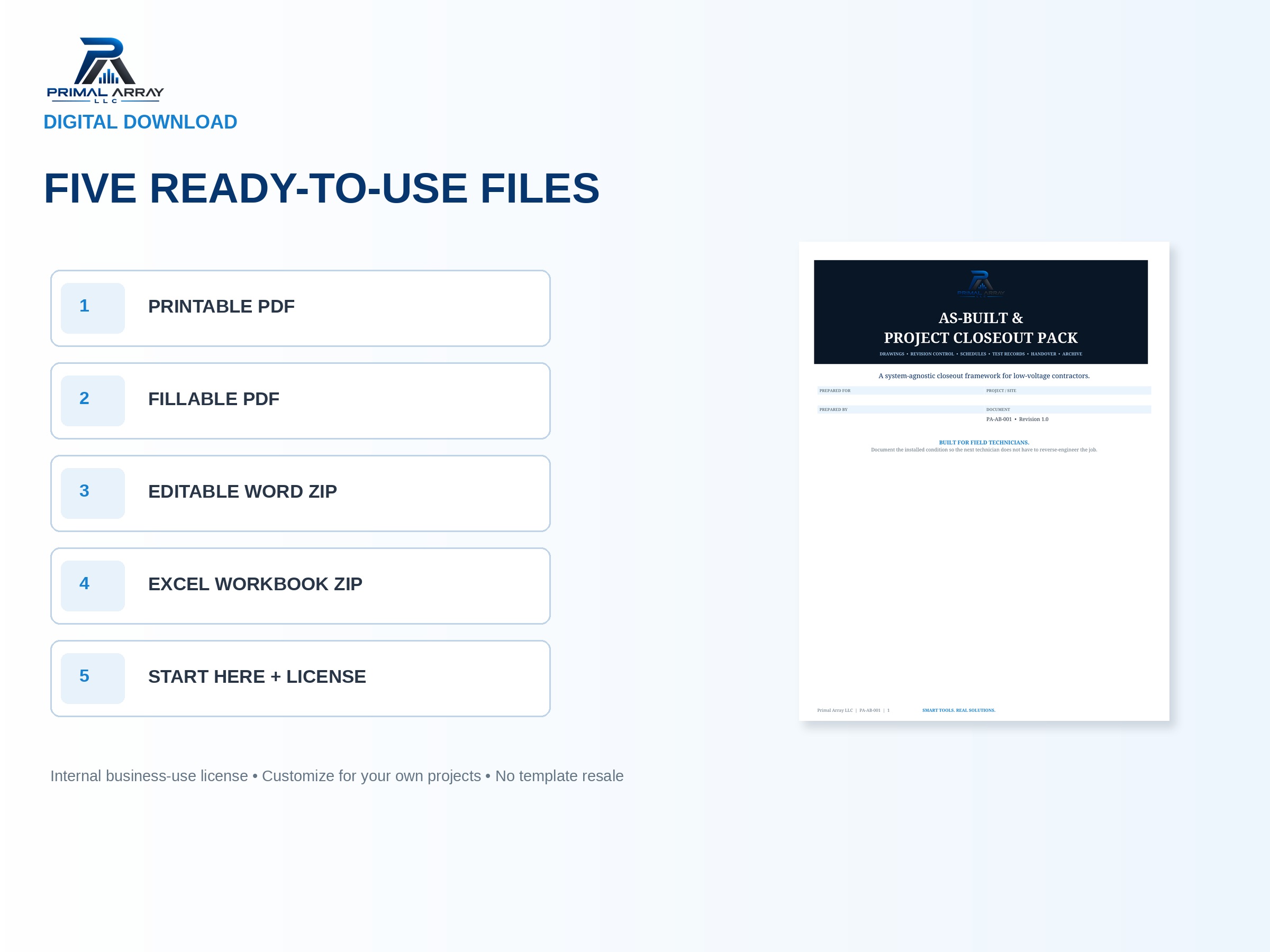 As-Built & Project Closeout Pack: Instant digital download