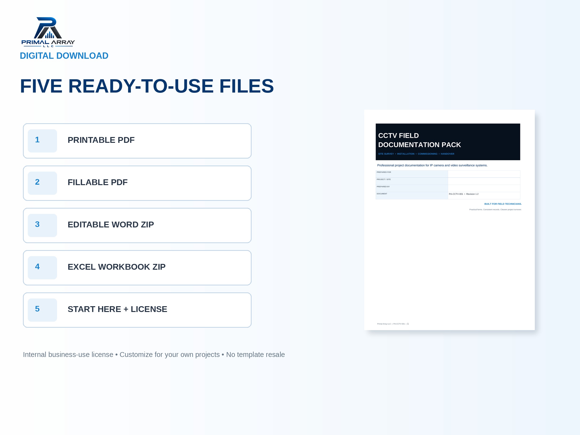 CCTV Field Documentation Pack: Instant digital download