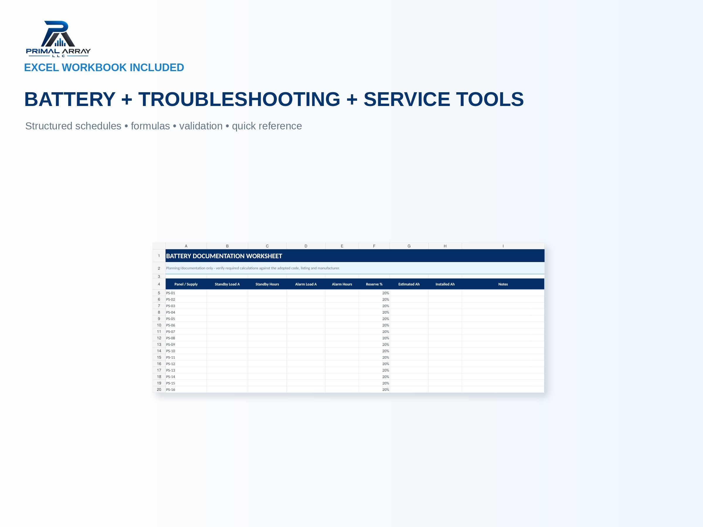 Fire Alarm Technician Documentation Pack: Excel tools