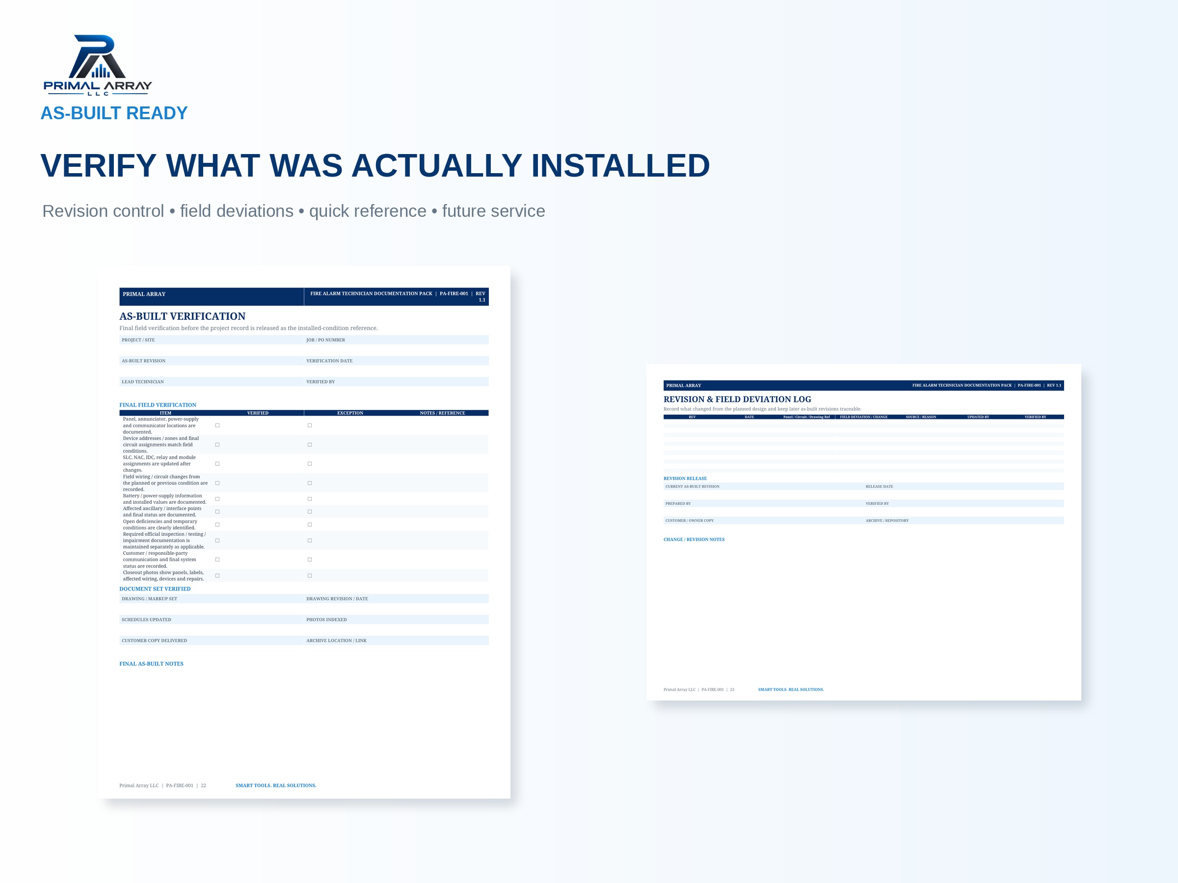 Fire Alarm Technician Documentation Pack: As-built documentation