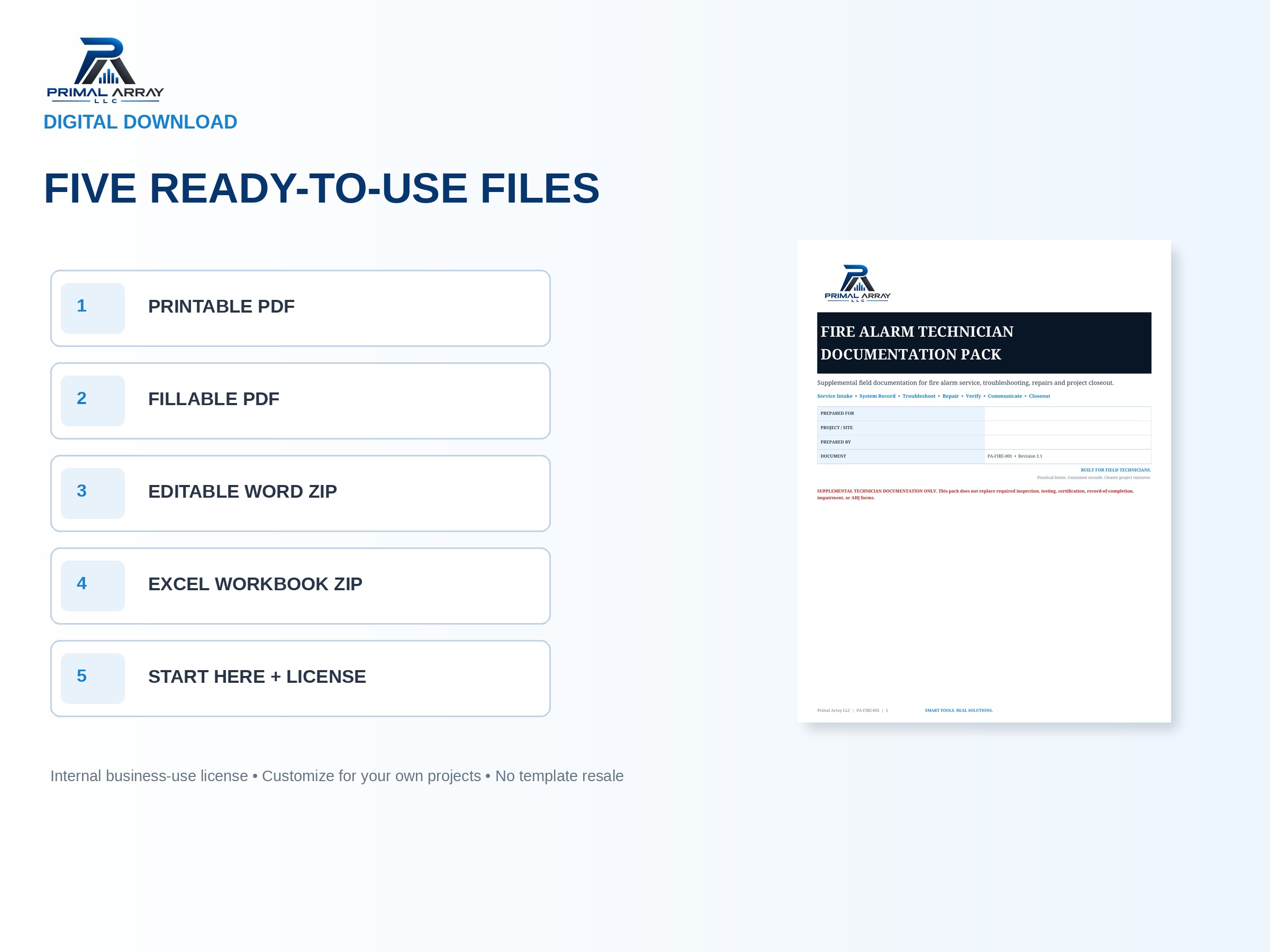 Fire Alarm Technician Documentation Pack: Instant digital download