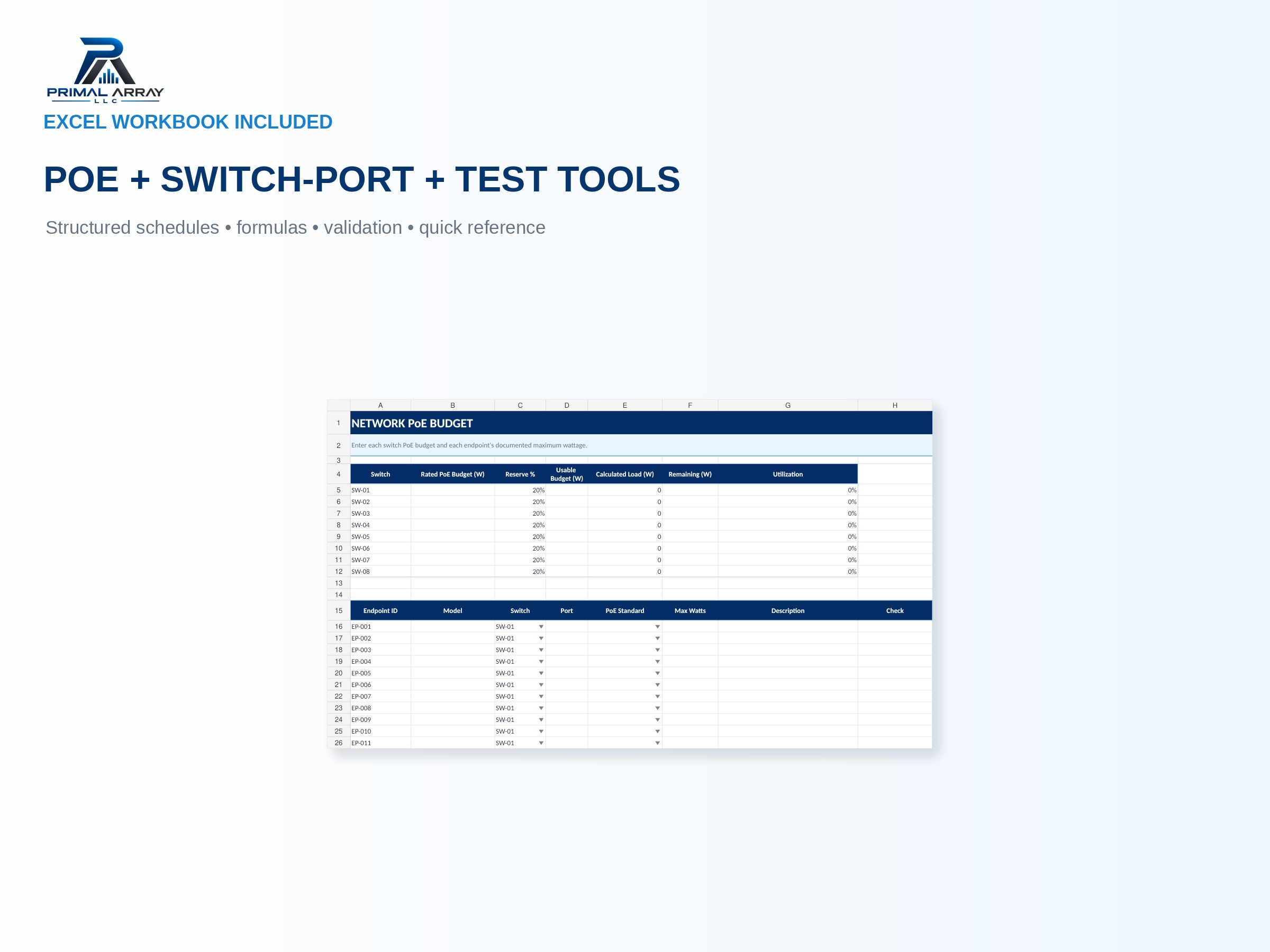 Structured Cabling & Network Documentation Pack: Excel tools