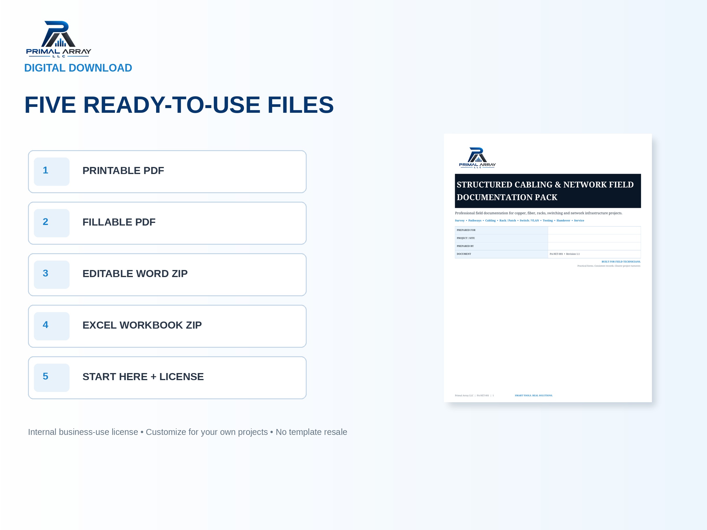 Structured Cabling & Network Documentation Pack: Instant digital download